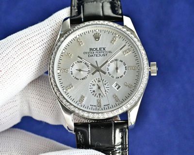 Rolex Datejust 9100 Movement Luminous Waterproof 50m 41mm Black/Brown Strap Watch